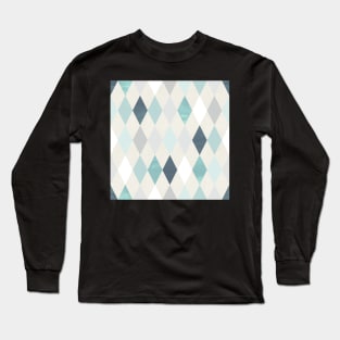 Simple Argyle Pattern in Blue and Silver Long Sleeve T-Shirt